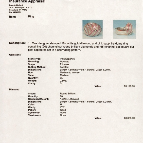 18K W/Gold Diamonds and Pink Sapphire Dome Ring - Picture 2 of 5